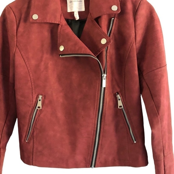 Avec Les Filles Faux Suede Moto Jacket XS Rust Red - Picture 4 of 16